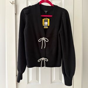 Express Women's Bow Cardigan - Black - Medium